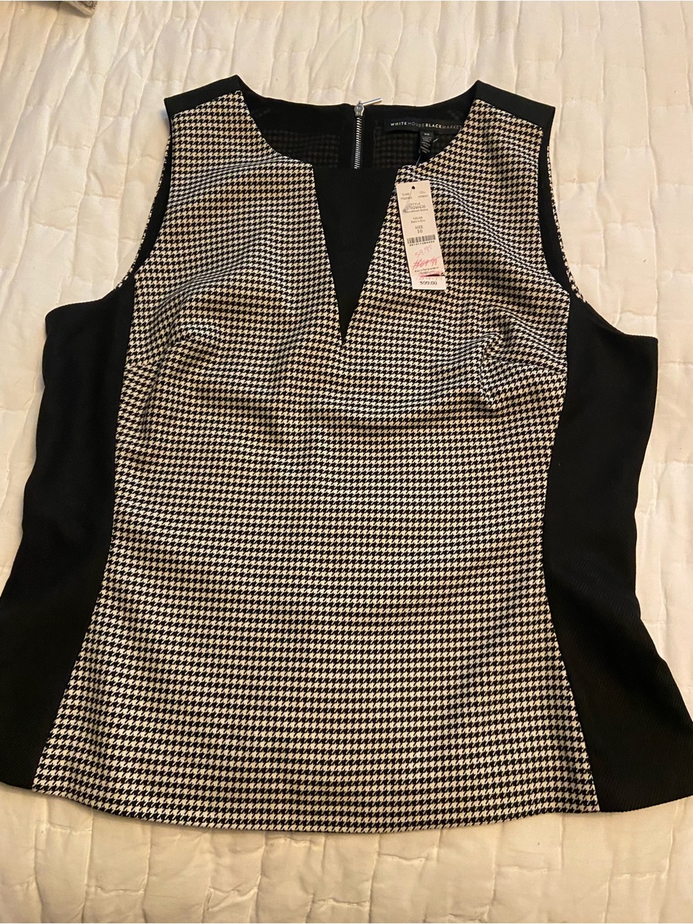 White House Black Market Black and White Houndstooth Sleeveless Top